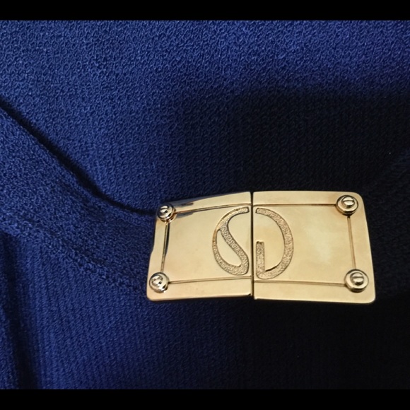 ST JOHN 12 Navy Knit Pants with buckle belt - Picture 5 of 7